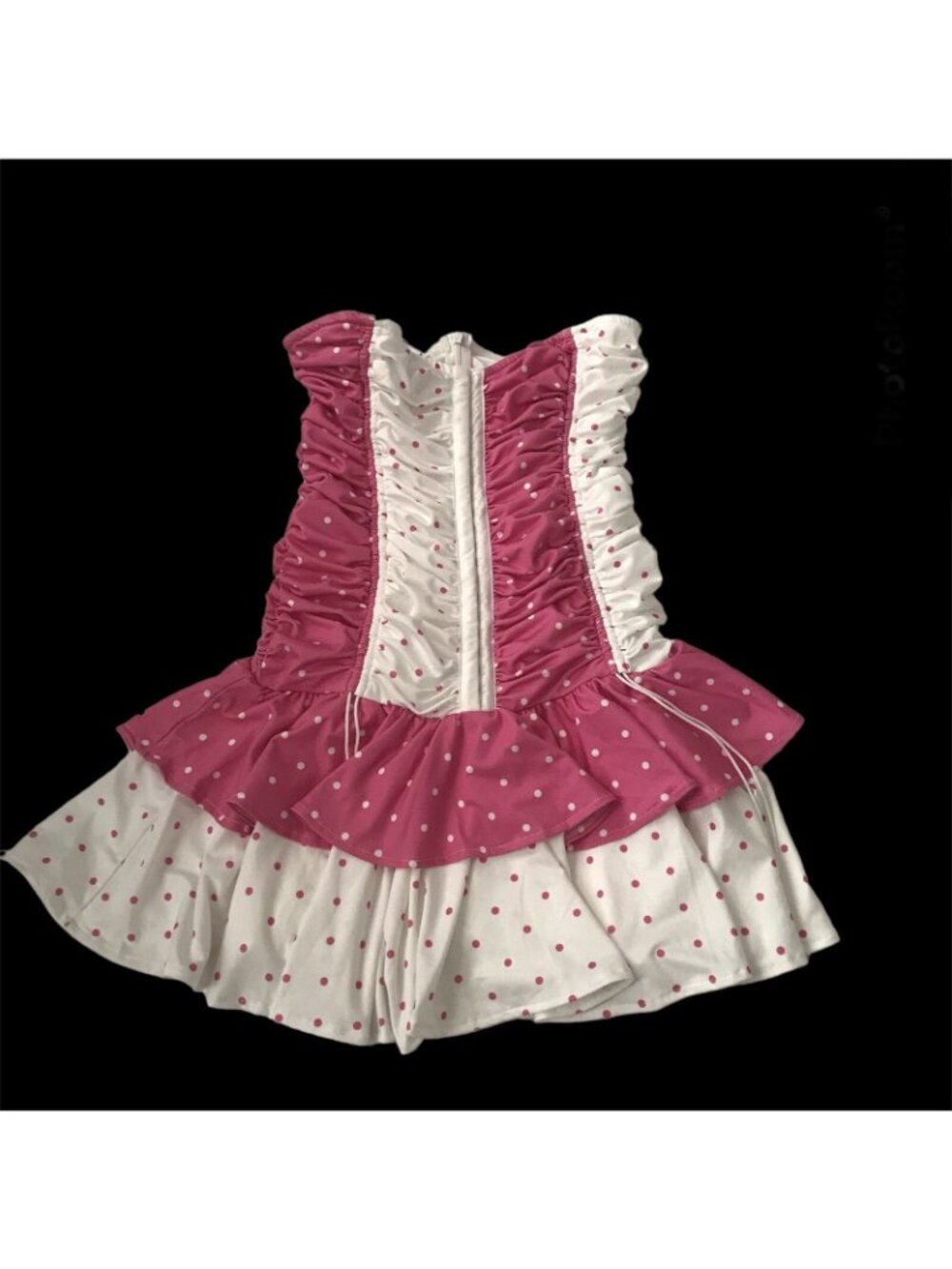 Ruffle Mini Dress S Polka Dot Pink Corset Ruched Dollcore Grunge Goth Fairy Kiki - Picture 3 of 15